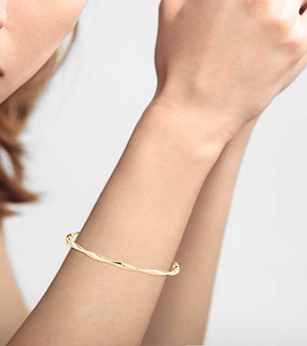 18K Gold Over Sterling Silver Italian Oval Twist Hinged Bangle Bracelet for Women, 925 Made in Italy - 图片 5
