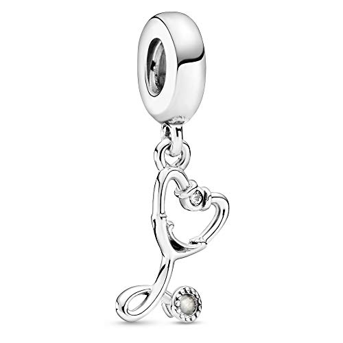Stethoscope Heart Dangle Charm - Compatible Moments - Gift for Her - Made with Sterling Silver & Cubic Zirconia - with Gift Box - 图片 3