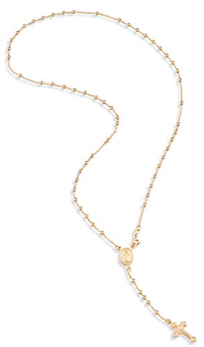 Italian 925 Sterling Silver or 18K Gold Plated Rosary Bead Cross Y Necklace Chain for Women - 图片 4