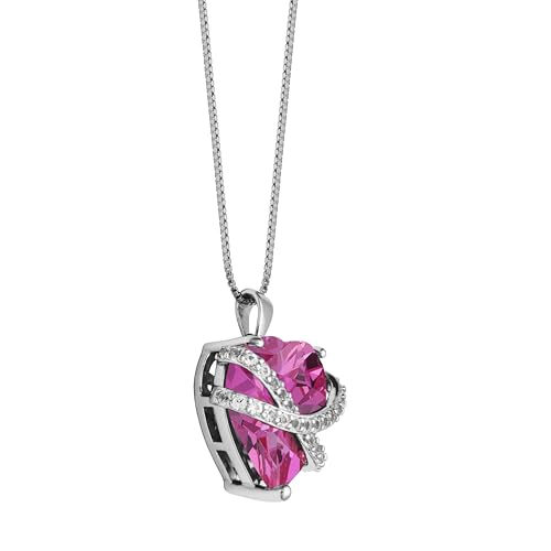 Sterling Silver Created Pink and White Sapphire Wrapped Heart Pendant Necklace , (previously Amazon Collection) - 图片 3