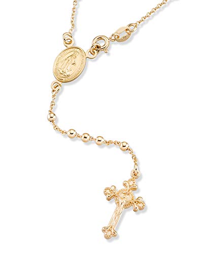 Italian 925 Sterling Silver or 18K Gold Plated Rosary Bead Cross Y Necklace Chain for Women - 图片 5