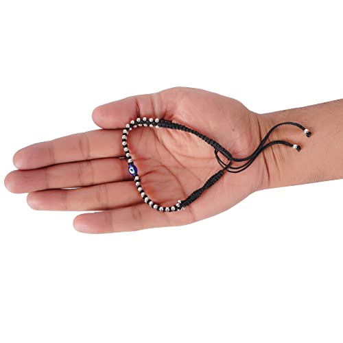 925 Silver Designer Adjustable Evil Eye Black Thread Nazariya Anklet With 48 Silver Balls For Women - 4.5 Grams - 图片 6