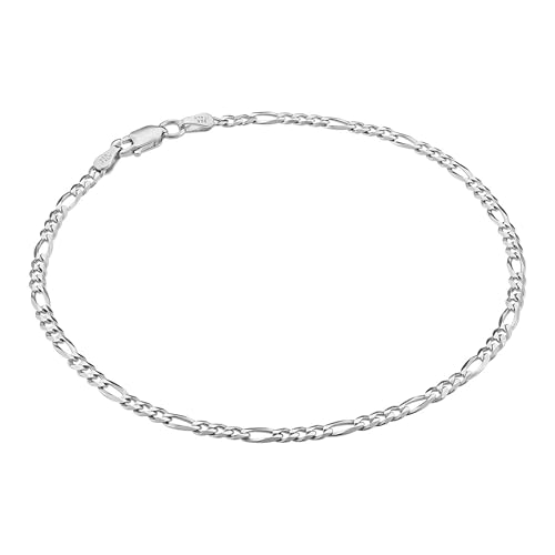 Solid 925 Sterling Silver Ankle Bracelets for Women, Waterproof Tarnish Resistant Anklets, Curb/Rope/Figaro/Mariner Chain, 9, 10, 11 Inch