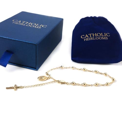 Stunning Catholic Rosary Bracelet for Women with Our Lady of Graces Medal and Cross Crucifix Charm, 14K Gold Plated, Adjustable - Dainty Elegant Religious Jewelry Gift - 图片 6