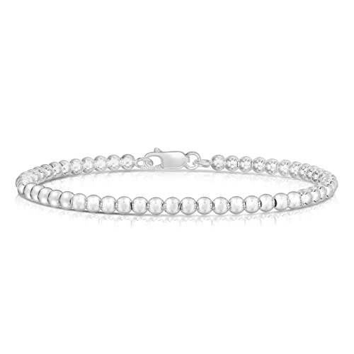 925 Sterling Silver 4MM-10M Italian Bead Ball Chain Bracelet- Handmade Bead Italian Bracelet, Silver Bead Bracelet For Women, 6.5, 7, 7.5, 8 Inch Bracelets