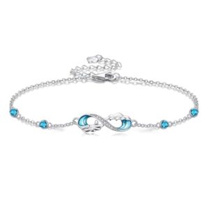 Infinity Wave Anklet Sterling Silver Summer Wave Ankle Bracelet for Women