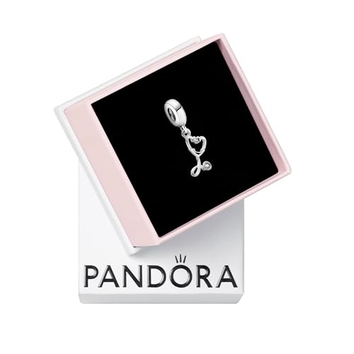 Stethoscope Heart Dangle Charm - Compatible Moments - Gift for Her - Made with Sterling Silver & Cubic Zirconia - with Gift Box