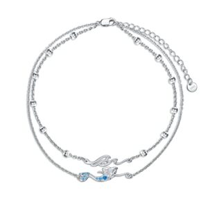 Sea Turtle Dolphin Mermaid Anklet for Women 925 Sterling Silver Dolphin Beach Anklet Ocean Summer Jewelry Gifts for Women