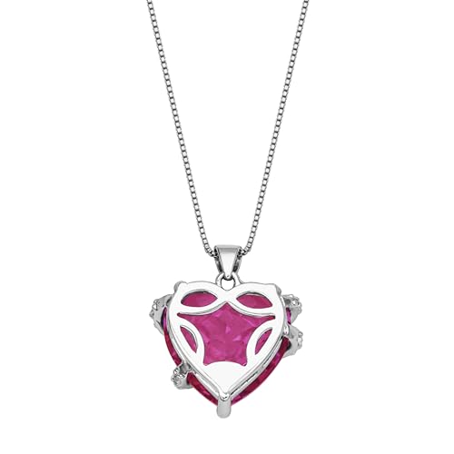 Sterling Silver Created Pink and White Sapphire Wrapped Heart Pendant Necklace , (previously Amazon Collection) - 图片 4