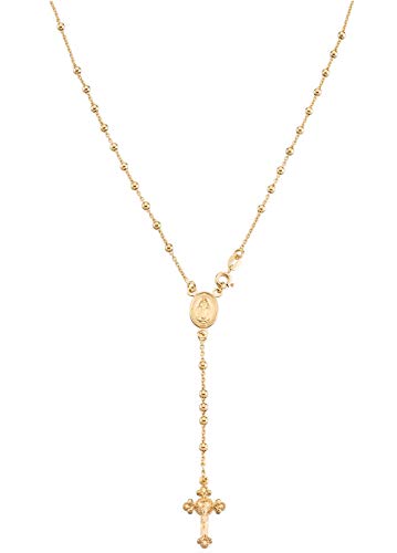 Italian 925 Sterling Silver or 18K Gold Plated Rosary Bead Cross Y Necklace Chain for Women
