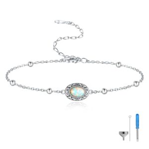 Sterling Silver Cremation Bracelet for Ashes: Oval Opal Urn Ash Bracelet Memorial Jewelry Bereavement Keepsake Gifts for Loss of a Loved One