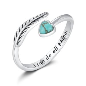 Turquoise/Moss Agate Feather Ring 925 Sterling Silver Adjustable Ring Western Thumb Rings Vintage Jewelry Gifts for Women