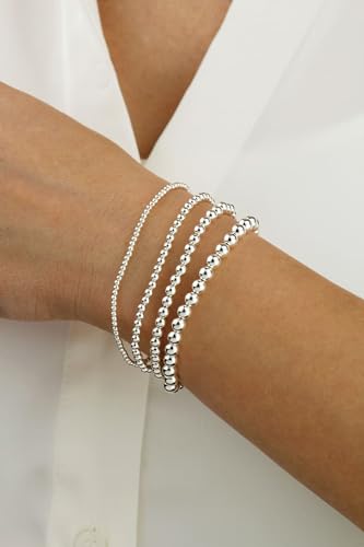 925 Sterling Silver 4MM-10M Italian Bead Ball Chain Bracelet- Handmade Bead Italian Bracelet, Silver Bead Bracelet For Women, 6.5, 7, 7.5, 8 Inch Bracelets - 图片 3