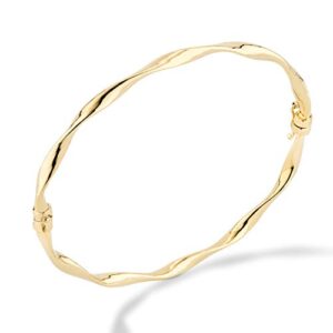 18K Gold Over Sterling Silver Italian Oval Twist Hinged Bangle Bracelet for Women, 925 Made in Italy