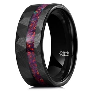 8mm Black Tungsten Rings for Men Unisex Hammered Wedding Band Engagement Ring Galaxy Opal Stone Inlay