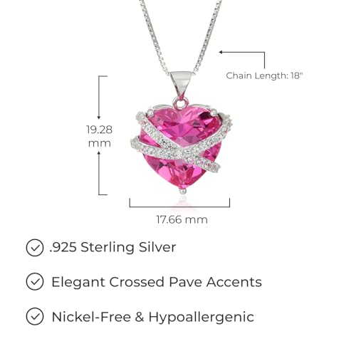 Sterling Silver Created Pink and White Sapphire Wrapped Heart Pendant Necklace , (previously Amazon Collection) - 图片 6