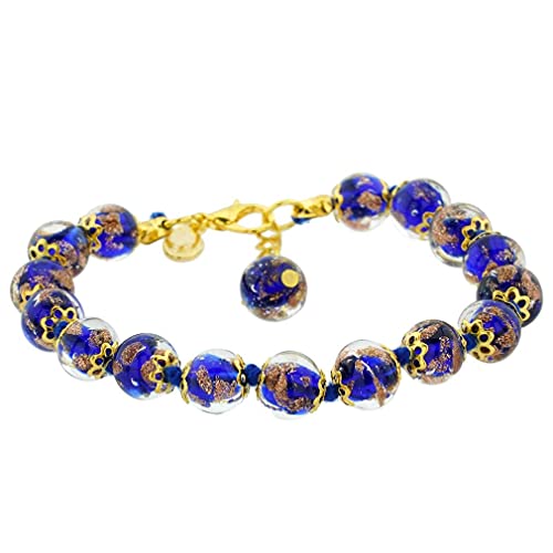 Glass of Venice Murano Bracelet - Italian Blue Sommerso Sparkling Beads Handmade Blown Glass for Women - 图片 3