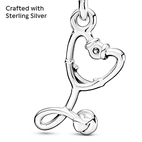 Stethoscope Heart Dangle Charm - Compatible Moments - Gift for Her - Made with Sterling Silver & Cubic Zirconia - with Gift Box - 图片 5