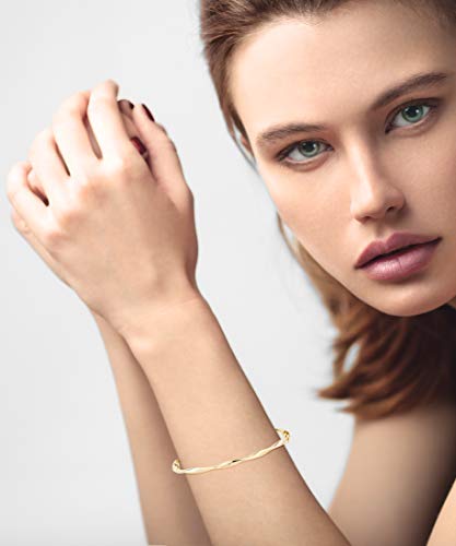 18K Gold Over Sterling Silver Italian Oval Twist Hinged Bangle Bracelet for Women, 925 Made in Italy - 图片 4