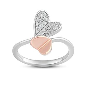 Twin Hearts Ring for Women | Sterling Silver & 10K Rose Gold Band | Natural White Round Diamond | Ring Size 7 | Hallmark Jewelry Gifts for Women | Gift Box Included