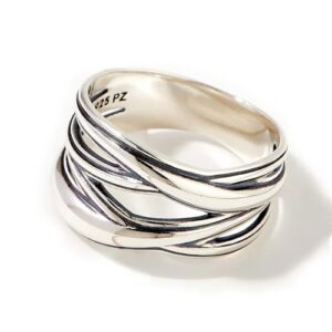 Paz Creations 925 Sterling Silver Criss Cross Statement Ring For Women, Artisan Handcrafted Designer with 1 Year Warranty, Silver/Gold Plated