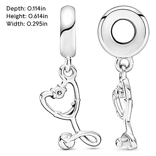 Stethoscope Heart Dangle Charm - Compatible Moments - Gift for Her - Made with Sterling Silver & Cubic Zirconia - with Gift Box - 图片 7