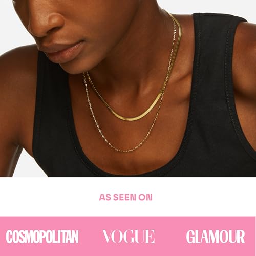 Hey Harper Nassau Necklace - Waterproof & Sweatproof Simple Womens Necklaces for Everyday Wear - Silver, Rose Gold, Gold Necklaces for Women - Stainless Steel Necklace - Herringbone Chain with 14k Golden Color PVD Coating - Necklaces for Women Trendy - 图片 6