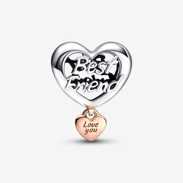 Pandora Love You Best Friend Heart Charm - Compatible Moments - Gift for Her - Made with Sterling Silver Rose - with Gift Box - 图片 5