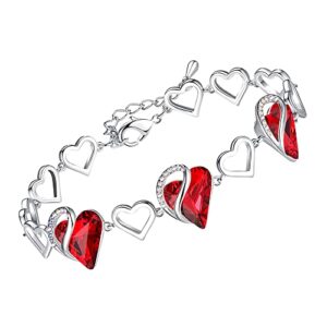 Infinity Love Heart Link Bracelets, Birthstone or Healing Stone Crystal Bracelet for Women, Silver Tone Jewellery Gifts for Her, 7-inch Chain and 2-inch Extender