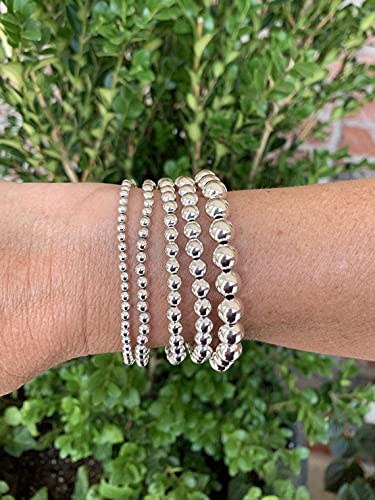 925 Sterling Silver 4MM-10M Italian Bead Ball Chain Bracelet- Handmade Bead Italian Bracelet, Silver Bead Bracelet For Women, 6.5, 7, 7.5, 8 Inch Bracelets - 图片 5