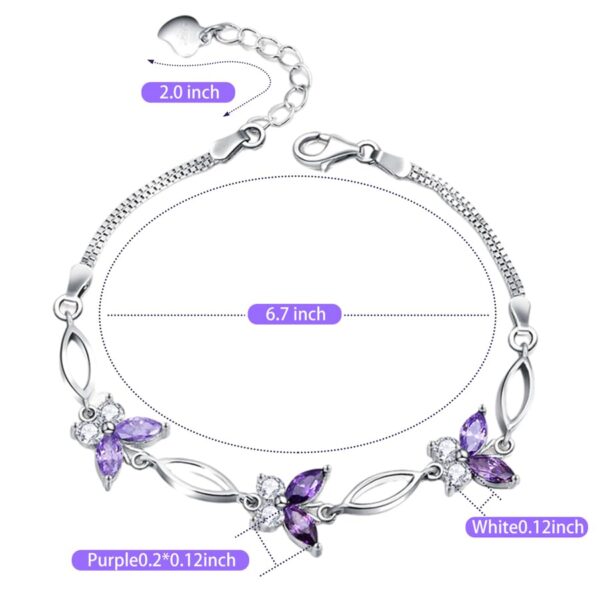 Gifts for Women S925 Sterling Silver Purple Butterfly Bracelet,Adjustable Charm Bracelets Jewelry Present for Women,Anniversary Holiday Christmas Birthday Gifts for Mother Wife Daughter - 图片 8