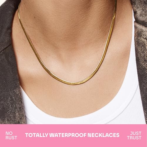 Hey Harper Nassau Necklace - Waterproof & Sweatproof Simple Womens Necklaces for Everyday Wear - Silver, Rose Gold, Gold Necklaces for Women - Stainless Steel Necklace - Herringbone Chain with 14k Golden Color PVD Coating - Necklaces for Women Trendy - 图片 4