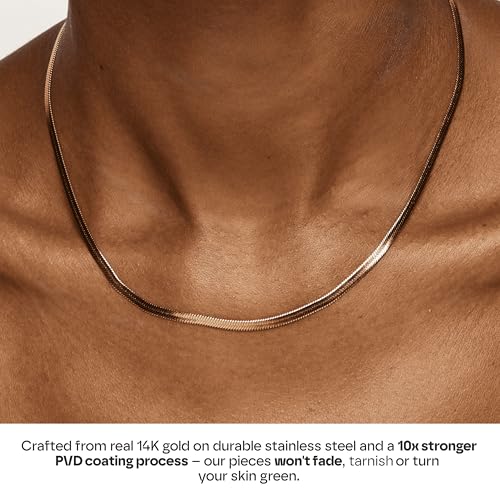Hey Harper Nassau Necklace - Waterproof & Sweatproof Simple Womens Necklaces for Everyday Wear - Silver, Rose Gold, Gold Necklaces for Women - Stainless Steel Necklace - Herringbone Chain with 14k Golden Color PVD Coating - Necklaces for Women Trendy - 图片 5