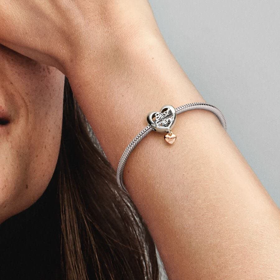 Pandora Love You Best Friend Heart Charm - Compatible Moments - Gift for Her - Made with Sterling Silver Rose - with Gift Box - 图片 3