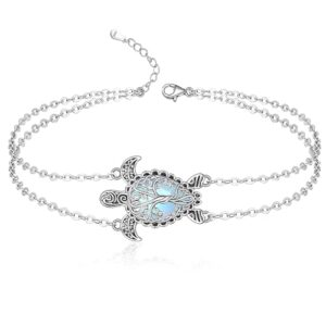 Turtle Anklet Sea Turtle Ankle Bracelets for Women Moonstone Tree of Life Anklets Sterling Silver 925 Beach Ocean Theme Jewelry Mothers Day Gifts